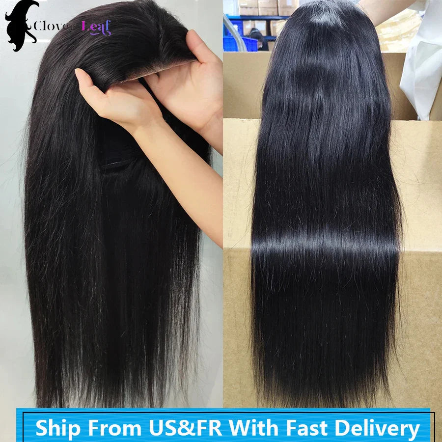24inch Glueless Wig Human Hair Ready To Wear Straight 4x4 Pre-Cut Glueless Wigs Pre-Plucked Top Brazilian Wigs for Women