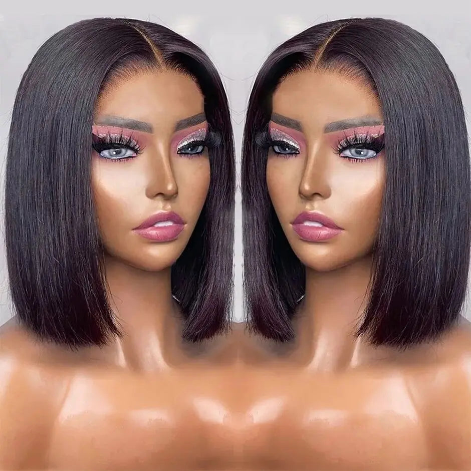 Glueless Wigs Human Hair Ready To Wear Bone Straight Short Bob Wigs For Women Lace Front Wig 100% Human Hair Wigs Pre Cut Lace