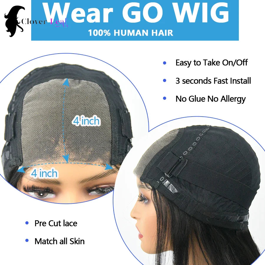 24inch Glueless Wig Human Hair Ready To Wear Straight 4x4 Pre-Cut Glueless Wigs Pre-Plucked Top Brazilian Wigs for Women