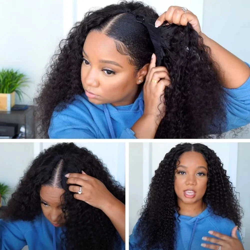 250% V Part Wig Human Hair No Leave Out Upgrade U Part Machine Made Deep Wave Curly Human Hair Wigs For Women 100% High Density