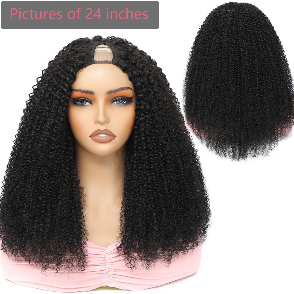 200% Density Afro Kinky Curly Human Hair V Part Wig for Africa-American Women V Part Wig Easy Install Machine Made SewIn Wig