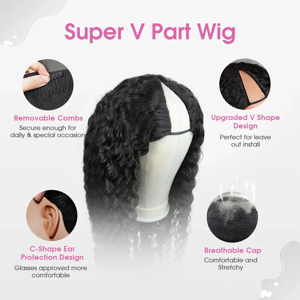 250% V Part Wig Human Hair No Leave Out Upgrade U Part Machine Made Deep Wave Curly Human Hair Wigs For Women 100% High Density