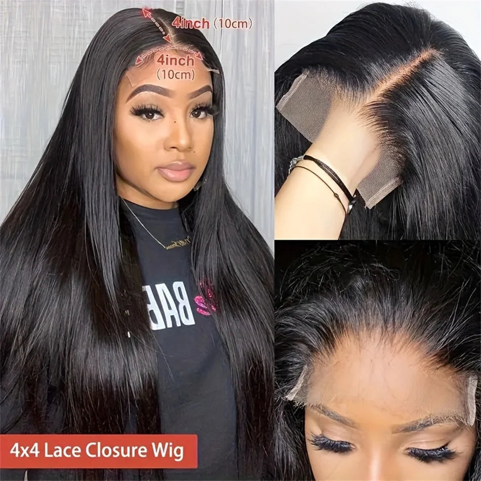 200% Density Glueless 5x5 Straight Lace Closure Wig Human Hair For Women 4x4 HD Transparent Pre Plucked Closure Wigs