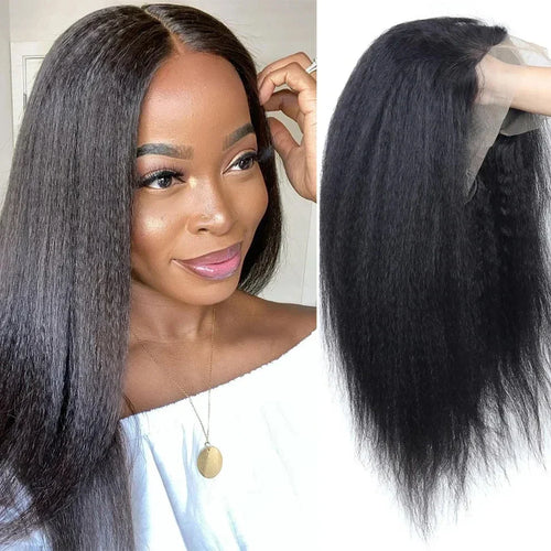 13x6 Kinky Straight Full Lace Front Wig Human Hair Yaki Straight Lace Frontal Wig Brazilian Guleless Wig Pre Plucked For Women