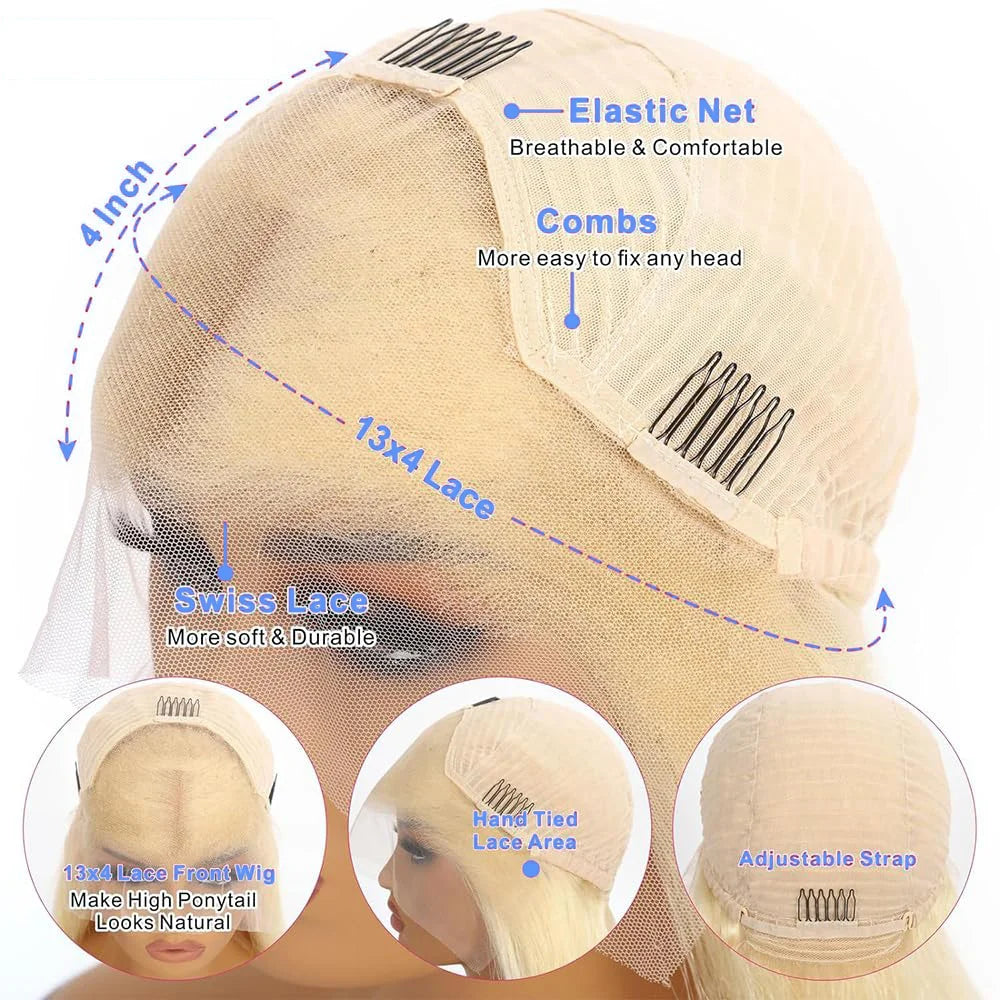 220% Density 613 Honey Blonde Straight Short Bob Wig Brazilian Hair 13x4 Lace Front Human Hair Wig Pre Plucked with Baby Hair